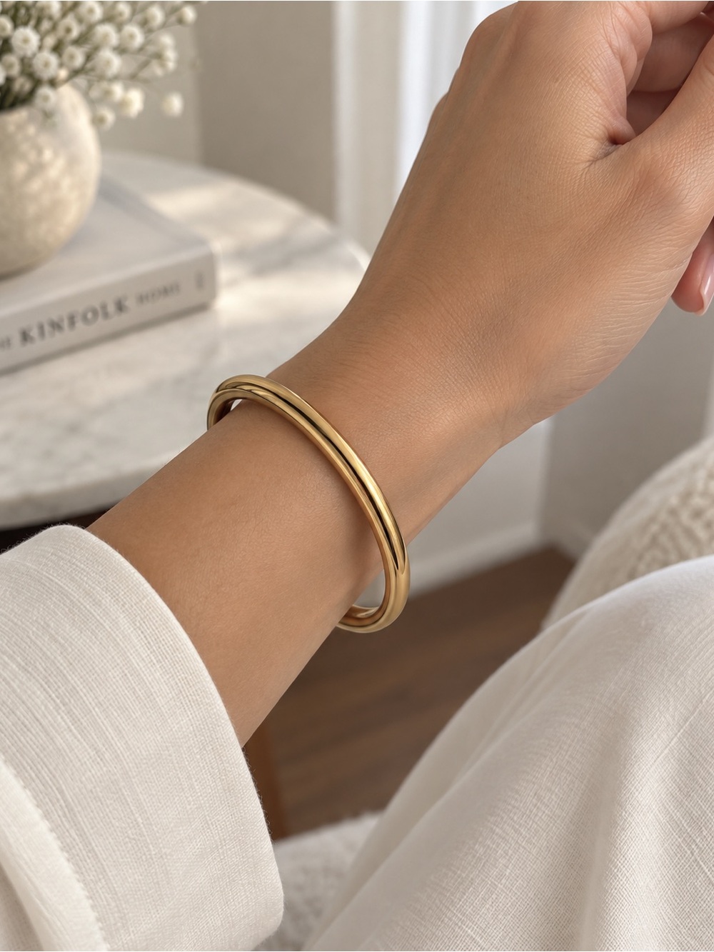 Minimalist Double Gold Bangle Bracelet - Women's Jewelry